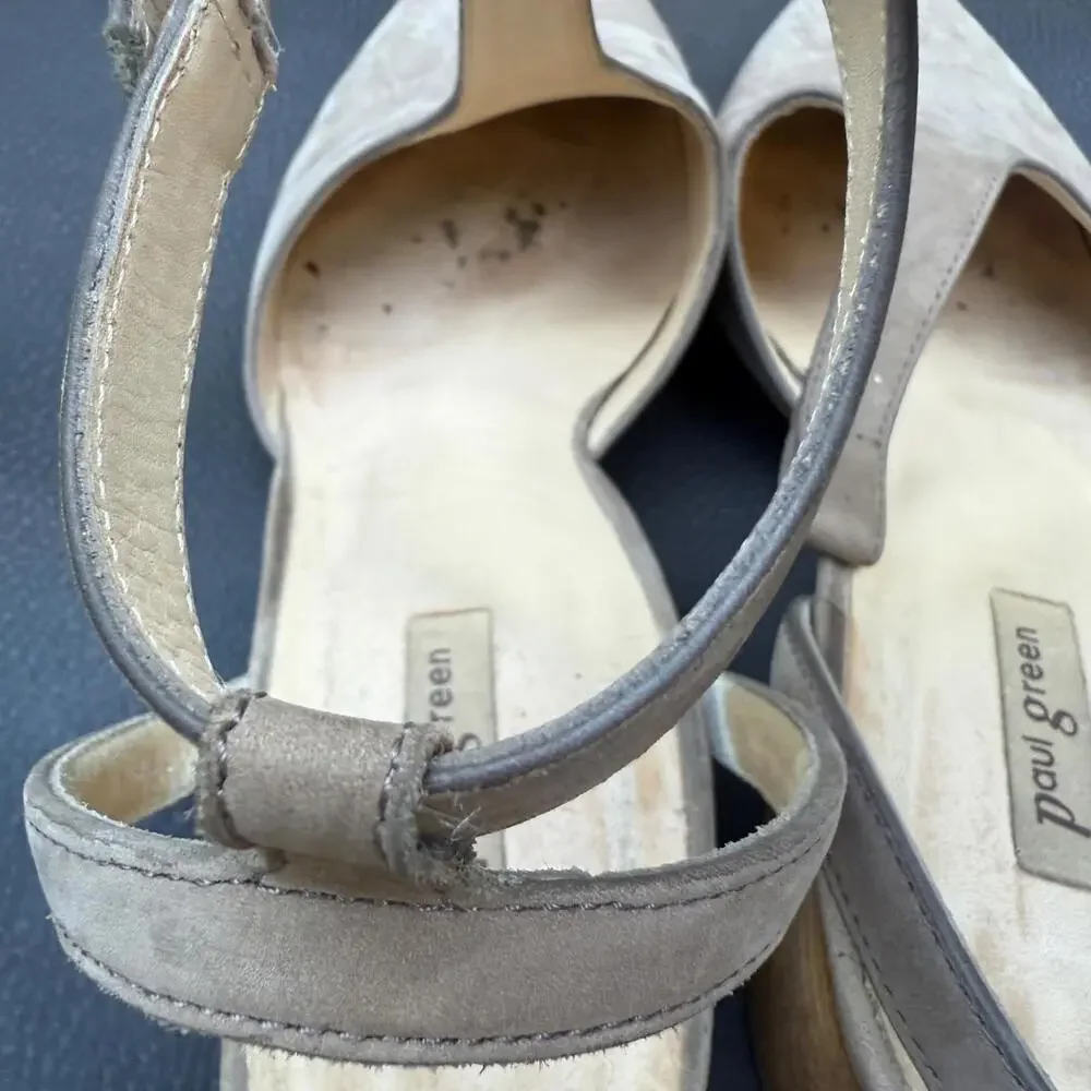 Paul Green Taupe Nubuck‎ Maggie T-Strap Block Heel Shoes Size 6.5UK/8.5US